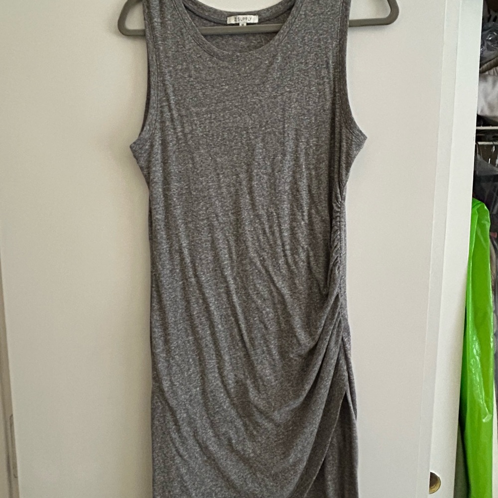 Z Supply Gray Asymmetrical Ruched Midi Dress